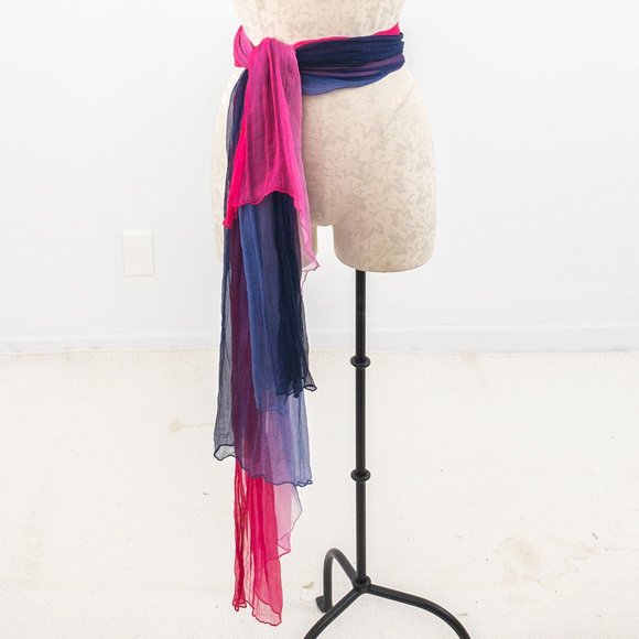 Vintage Silk Tie Dye Ombre Print Sheer Scarf Pink - Picture 10 of 13